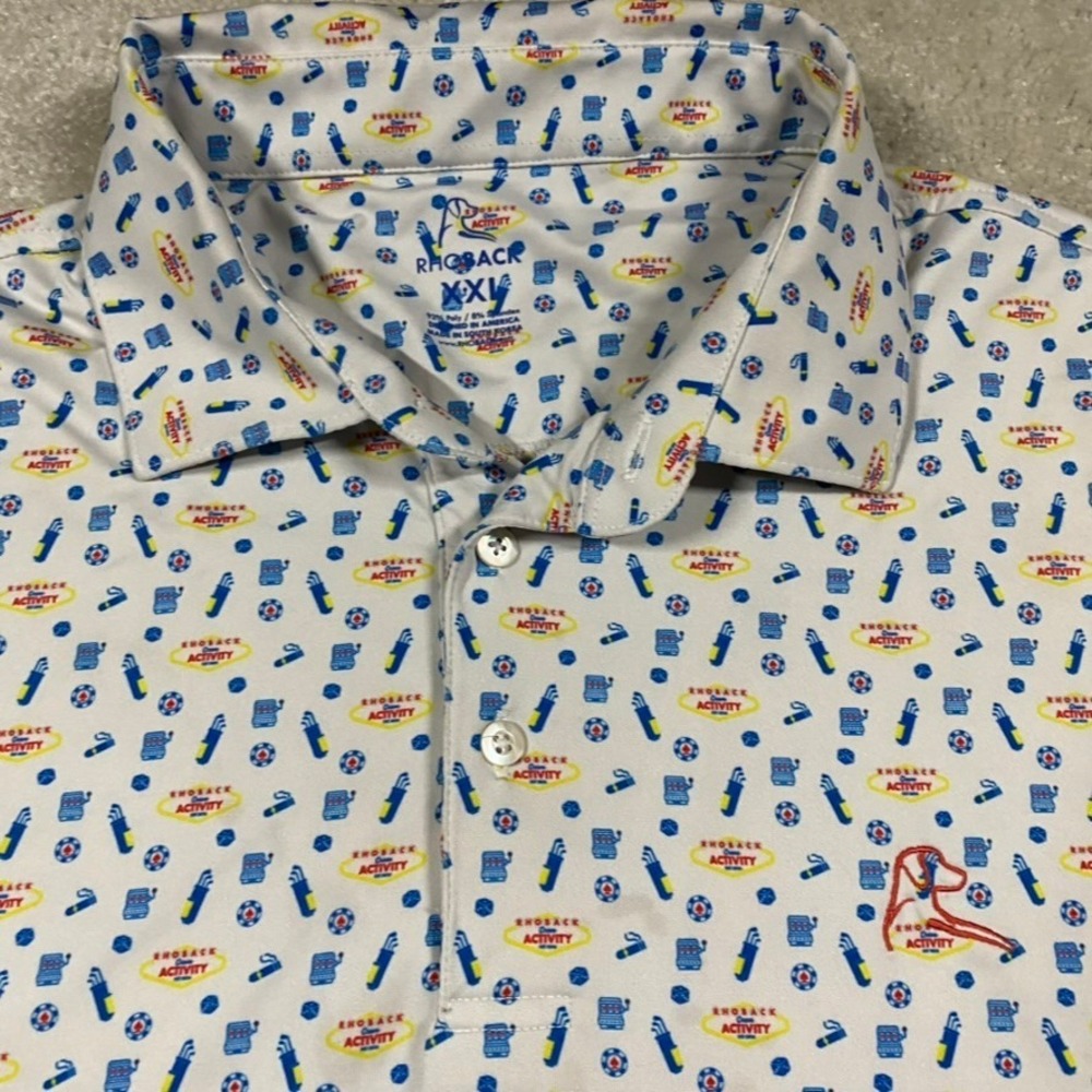 Rhoback Shirt Mens XXL White Performance Golf Polo Vegas Print AOP Stretch